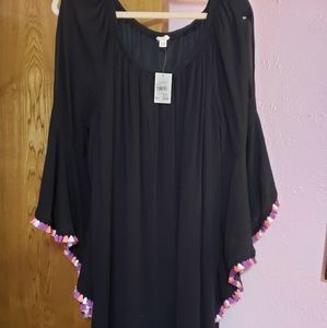 Black gauze dress with bat wing sleeves